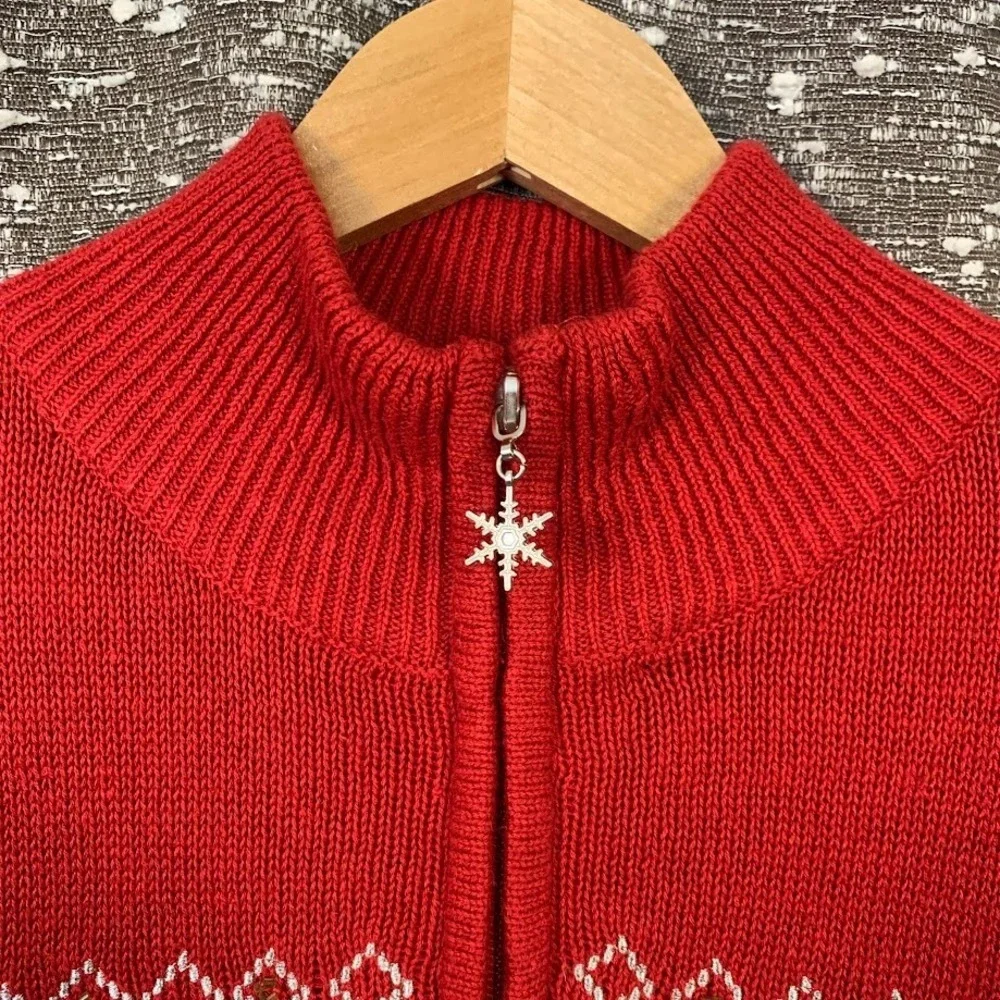 Knit Christmas‎ Snowflake Full Zip Christmas Sweater Cardigan Women's Large